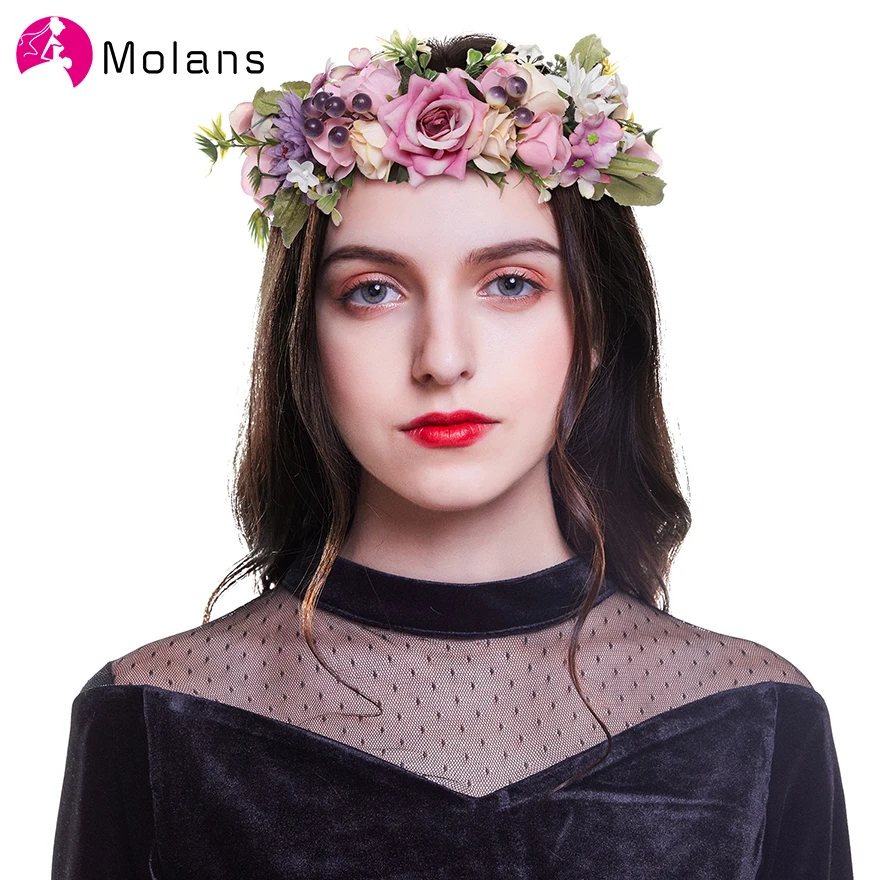 

Molans Solid Flower Crown Headband for Bride Wedding Headdress Colorful Fruit Floral Wreath Hairband Tiara Hair Accessories