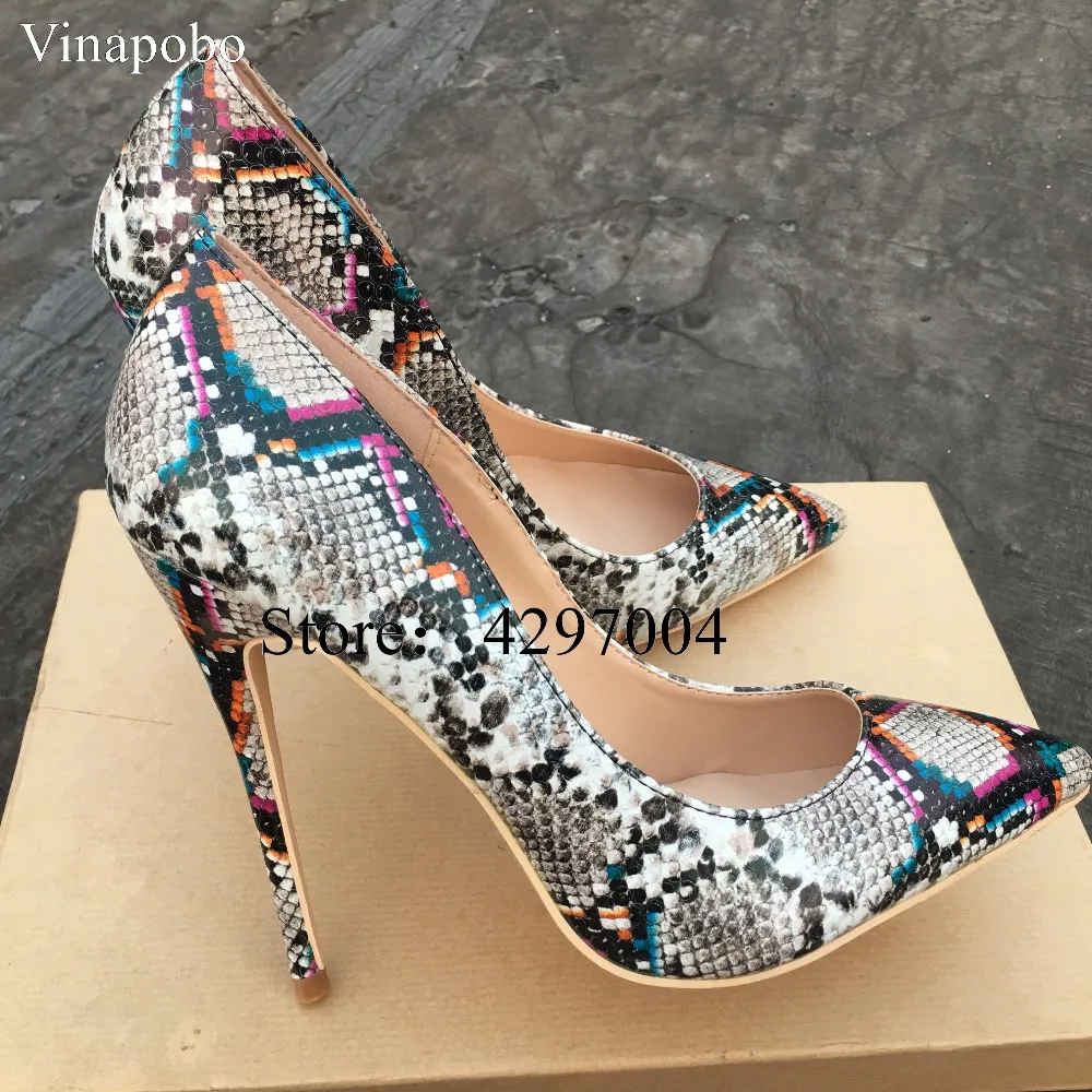 

Vinapobo Top Quality Snake Printed Women Shoes Sexy Stiletto High Heels 2019 Pointed Toe Party Women Pumps Office weeding shoes
