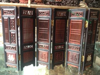 

Exquisite Hand-carved Chinese Boxwood & Sculpture fu foo Folding Screen 15.5 inch