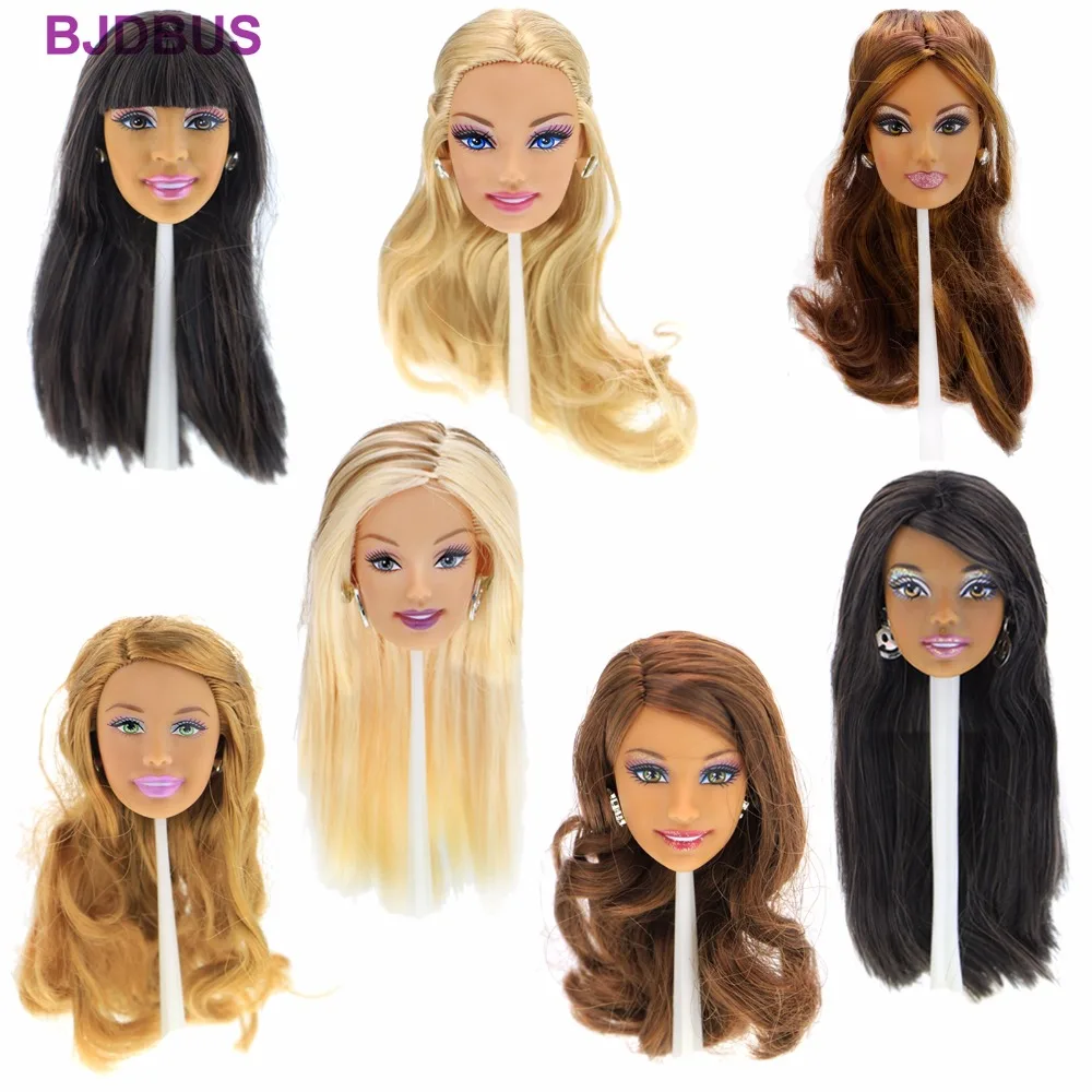 

High Quality Doll Head Mixed Style Face Different Straight Curly Hair With Fashion Earrings Flexible Accessories For 12" Doll