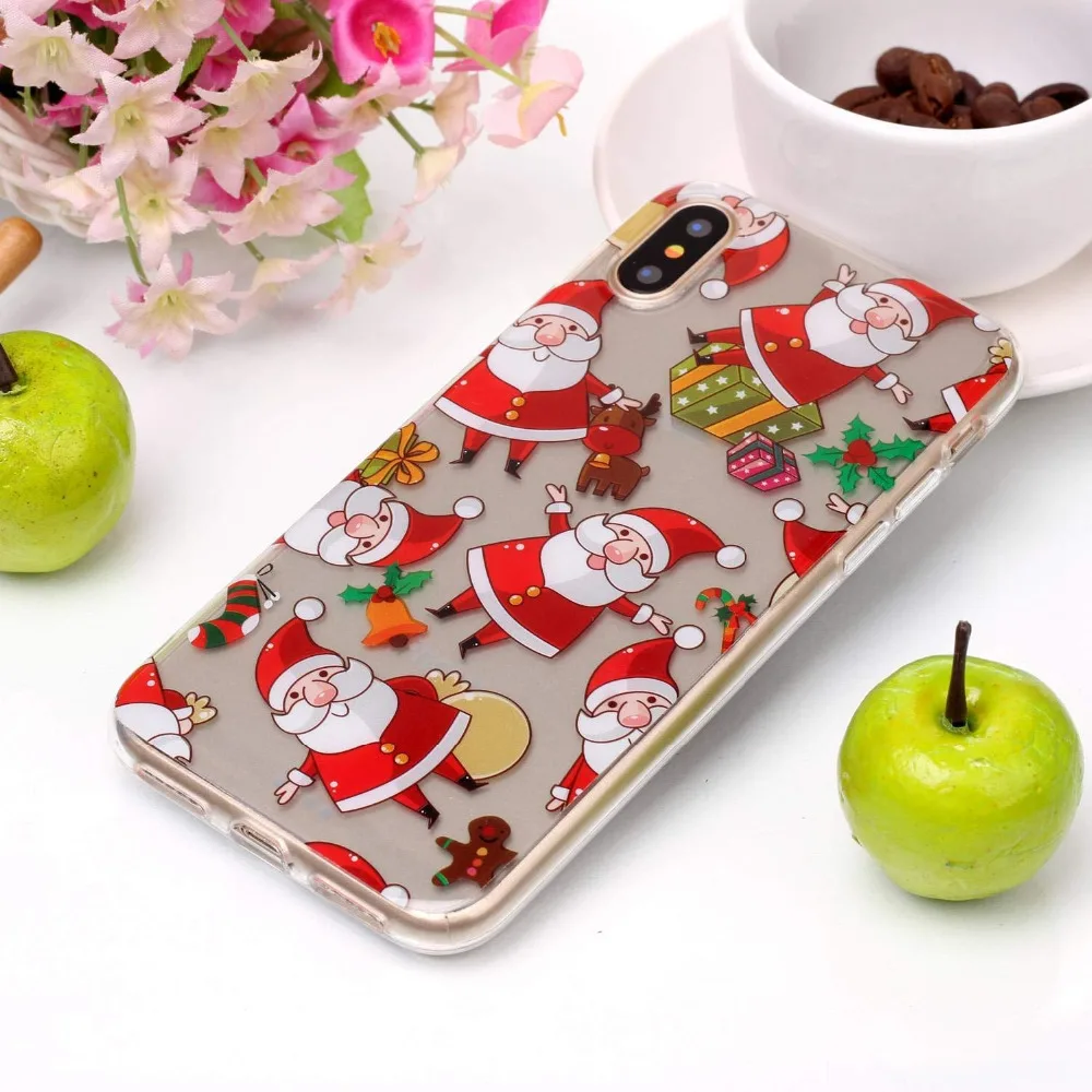 Christmas Santa Reindeer Patterned Clear Soft TPU Case For iPhone 8 Plus XS XR XS Max 6S 5S 7 Plus 7 6 5 SE 8 Chritmas TPU Coque (2)
