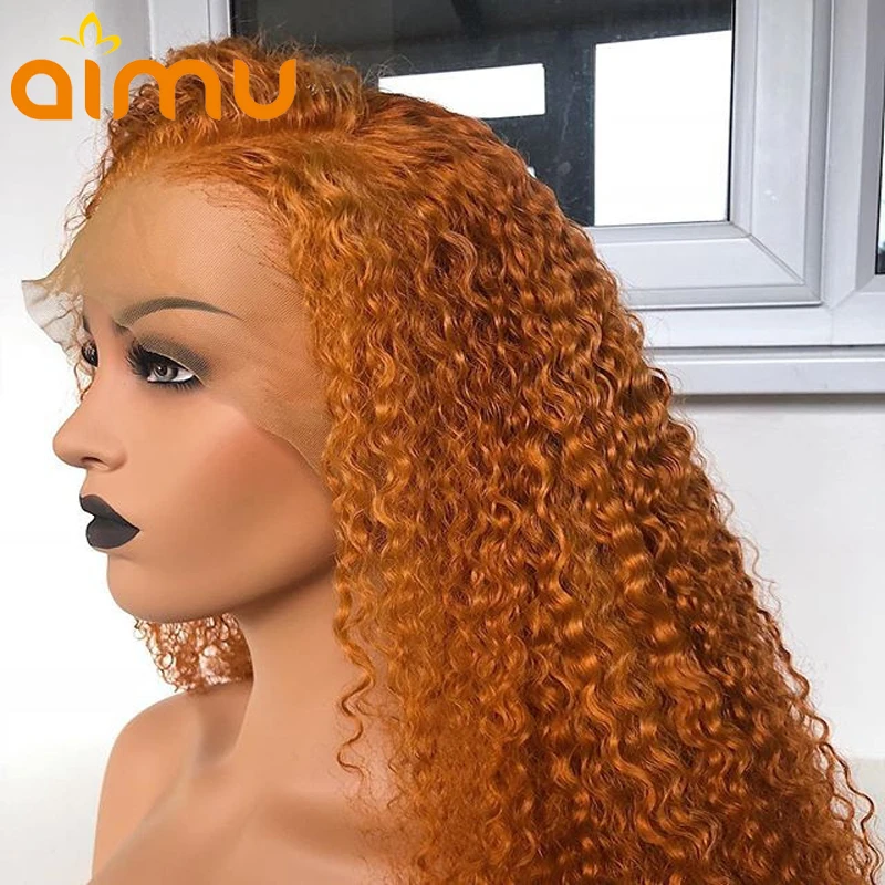 13*6 поддельные кожи головы и HD прозрачное кружево спереди индивидуальные оранжевый цвет вьющиеся настоящие человеческие волосы парик имбирь Remy бразильский Невидимый