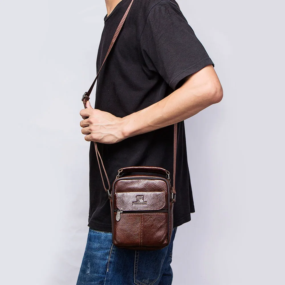 FUZHINIAO جلد أصلي للرجال حقيبة ساعي حار بيع الذكور رجل صغير الأزياء Crossbody حقائب كتف الرجال السفر حقائب جديدة