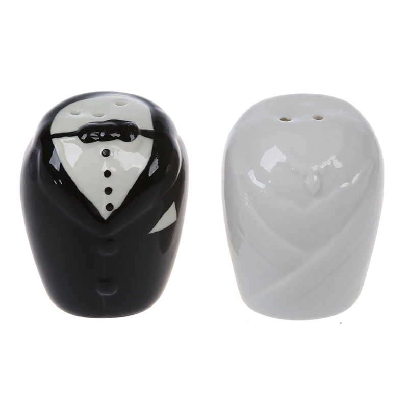 Wedding Gown and Tuxedo Ceramic Salt and Pepper Set Wedding Favors Patry White and Black