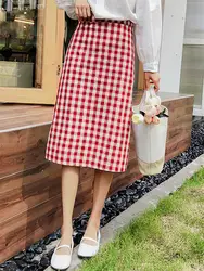 2018 новая корейская мода Юбки-карандаши Для женщин Bodycon Юбка ученицы Высокая талия Harajuku плед Тонкий юбки ретро шик Миди-юбки
