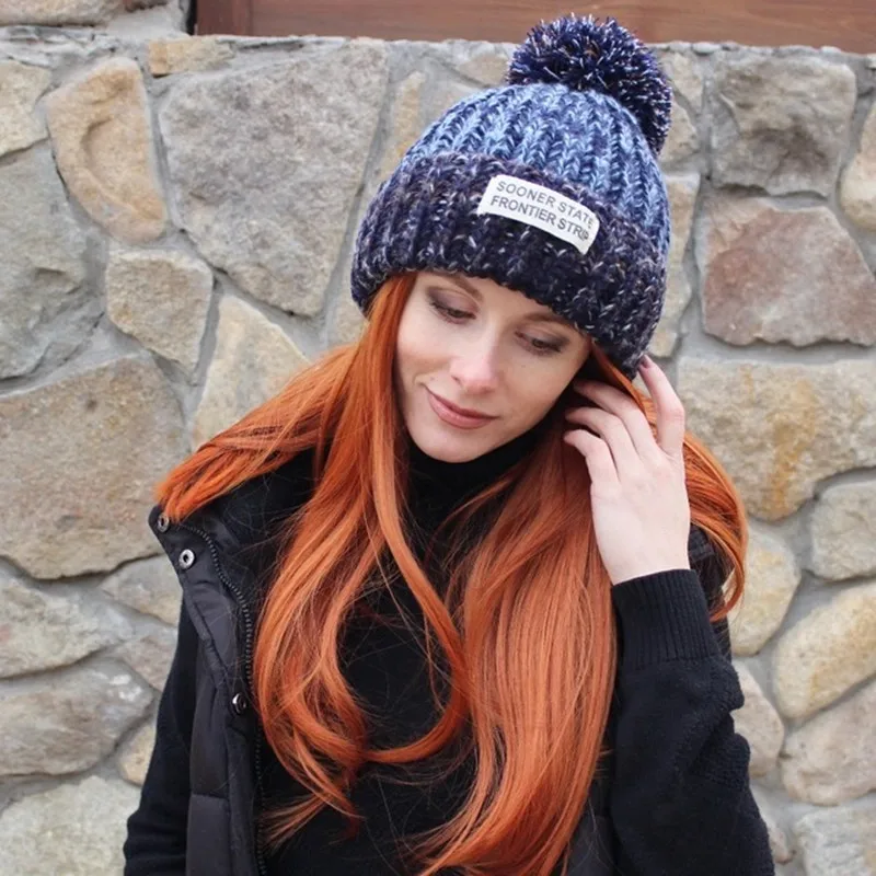 Зимняя шапка женские зимние теплые шерстяные зимние шапки вязаные меховая шапка для женщины твердотельные письмо и шапочки 6 цвет шапка