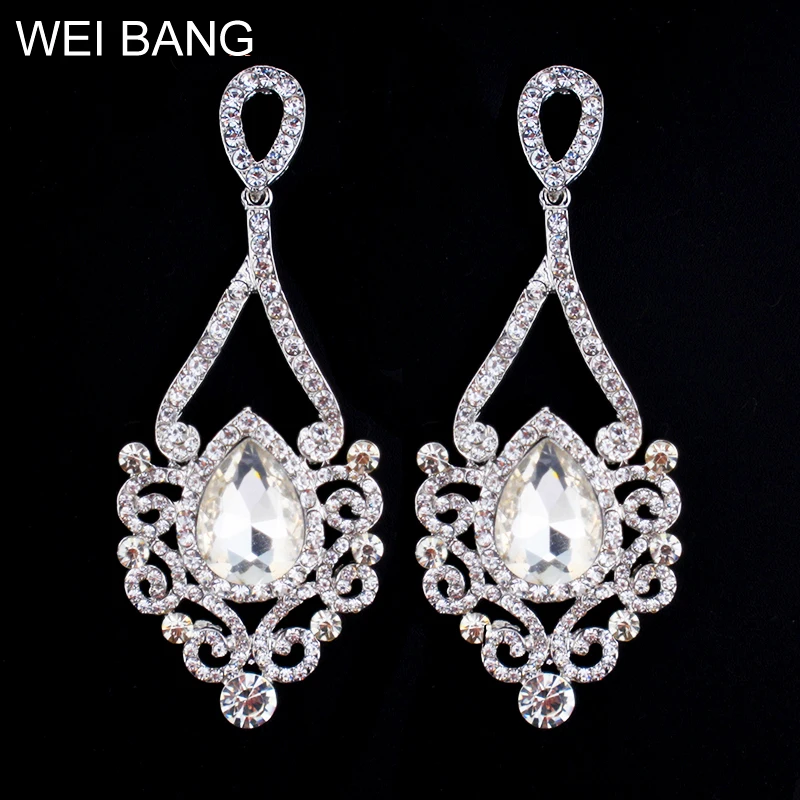 

Clear / Gold Color Crystal Chandelier Long Earrings for Women Bridal Earrings Wedding Jewelry Pendantes Femme dropshipping