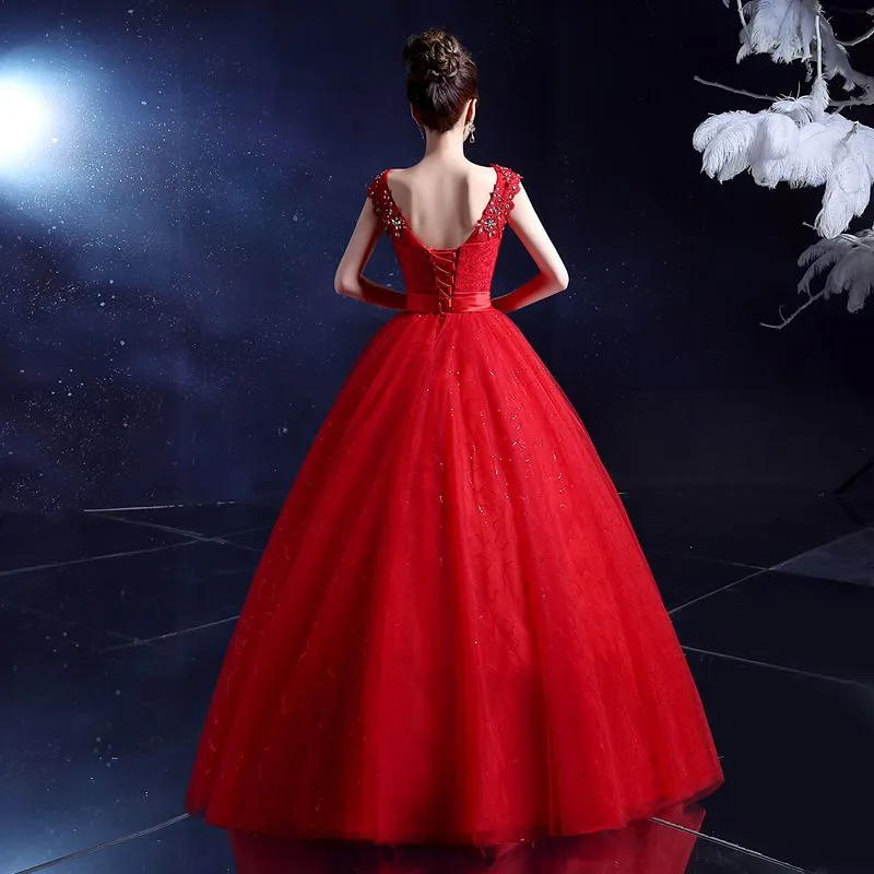 Это Yiya свадебное платье круглый вырез без рукавов Кружева Красные Свадебные платья кристалл плюс размер Vestidos de novia XXN091