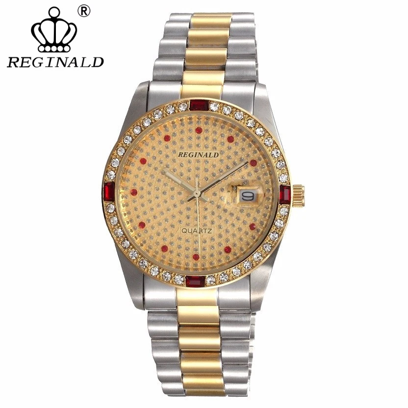

Women's luxury Brand Waterproof watches Men Women18k Yellow Gold Fluted Bezel Pearl Diamond Full Stainless Steel Luminous Clock