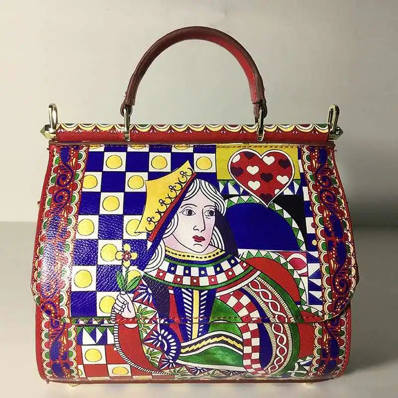 

2019 Newest Fashion Sicilian Handbags Luxury Design Style Printing Female Totes Famous Design Leather Shoulder Bags
