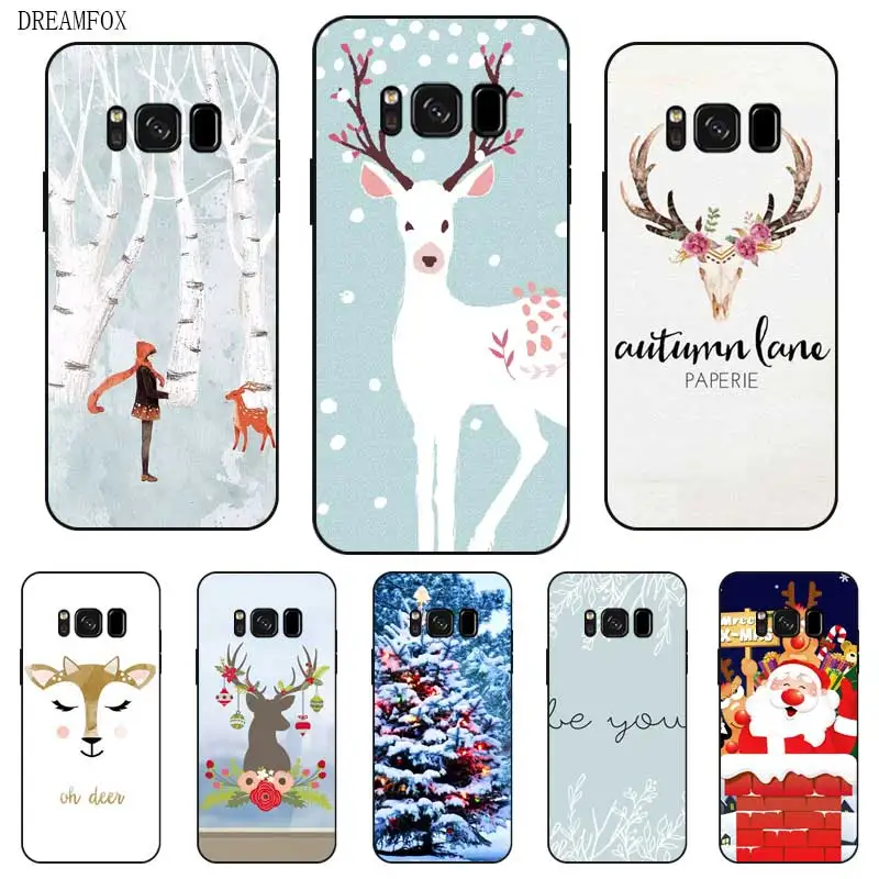 P027 Christmas Deer Black Silicone Case Cover For Samsung Galaxy S5 S6 S7 S8 S9 S10 5G S10E S11 S11E Lite Edge Plus |