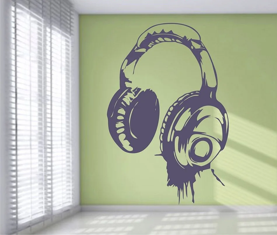 

Removable Wallpaper Headphones Music Wall Sticker for living room boys room bedroom home wall decoration