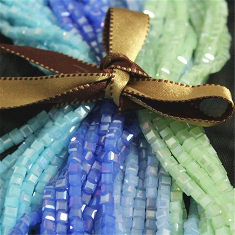 

4mm Blue Green AB Series Cube Square Crystal Beads, 100pcs Austrian Crystal Loose Beads, Free Shipping F433