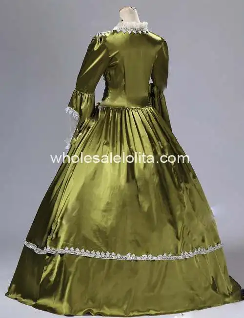 18 век оливковое атласное платье со времен Марии Антуанетты бальное платье/Одежда для выступлений