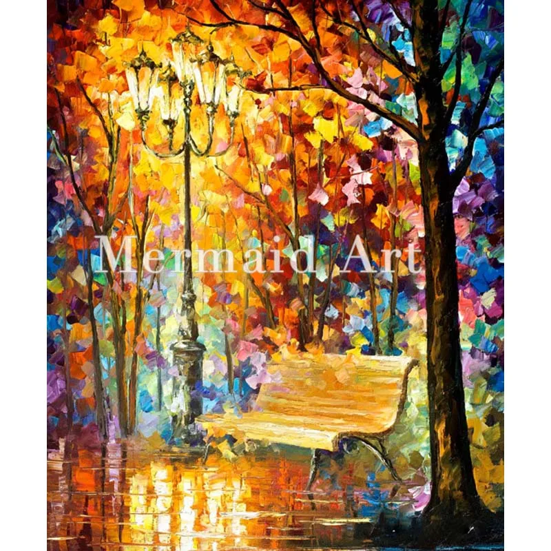 

Hand Painted Oil Painting Lantern In The Park On Canvas For Abstract Palette Knife Painting Living Room Wall Decor Artwork Art