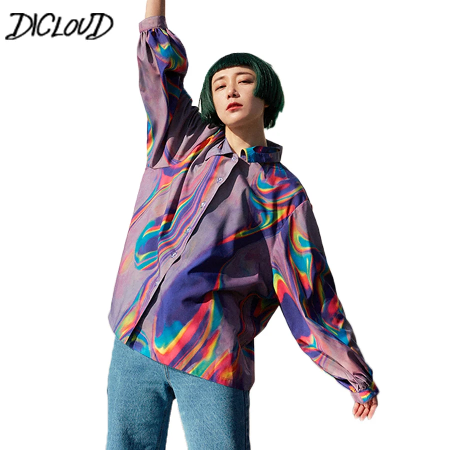 Najtaniej 2018 Kamuflaż Duży Rozmiar Bluzki Kobiety Harajuku Tie Barwione Ladie Koszula Klapa Puff Tuleja Lato Bluzki Loose Vintage Blusa Feminina
