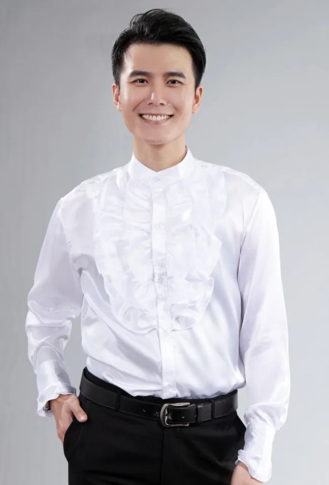 Hot men's wedding dress long-sleeved shirt costumes company annual meeting host stage shirt multicolor