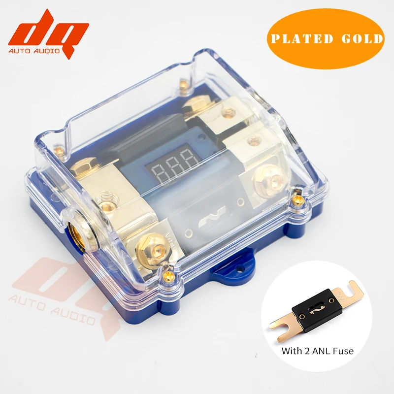 

High Quality Fuse Holder Gold Plated Car Auto Vehicles Audio Amplifier Fuse Box 1 In 2 Way Out with Voltmeter Display 2 ANL Fuse