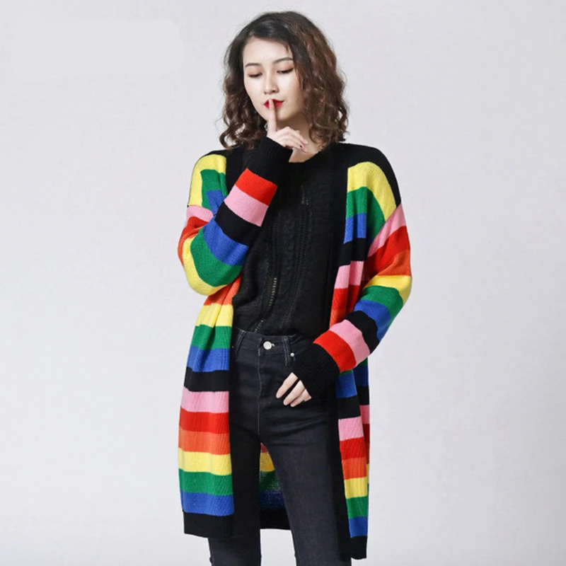 V Mujer Largo Plus Arco Otoño Mujeres Nuevo Chaqueta De En Primavera Casual Tamaño Tops Iris Black Suéteres Tejer Cuello Rayas blue Z453 Moda rTrXFAq
