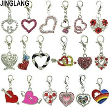 JINGLANG Mixed Style Heart Charms Alloy Pendant For Necklaces/Bracelets DIY Female Fashion Jewelry Accessories 12pcs