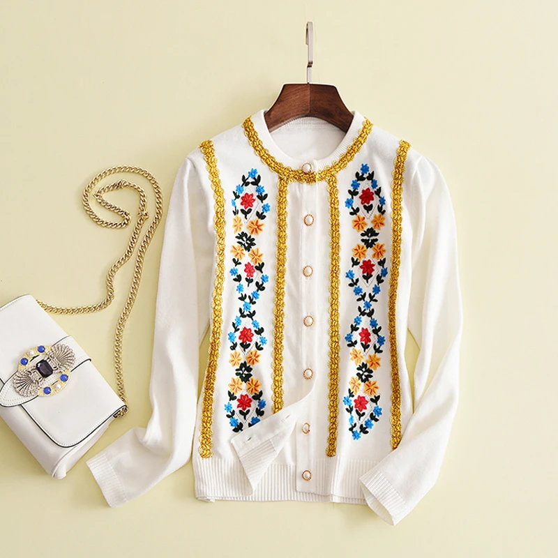 New Fashion Fall Winter 2017 Designer Sweater Cardigans Women's Long Sleeve Stunning Embroidery Outer Coat |