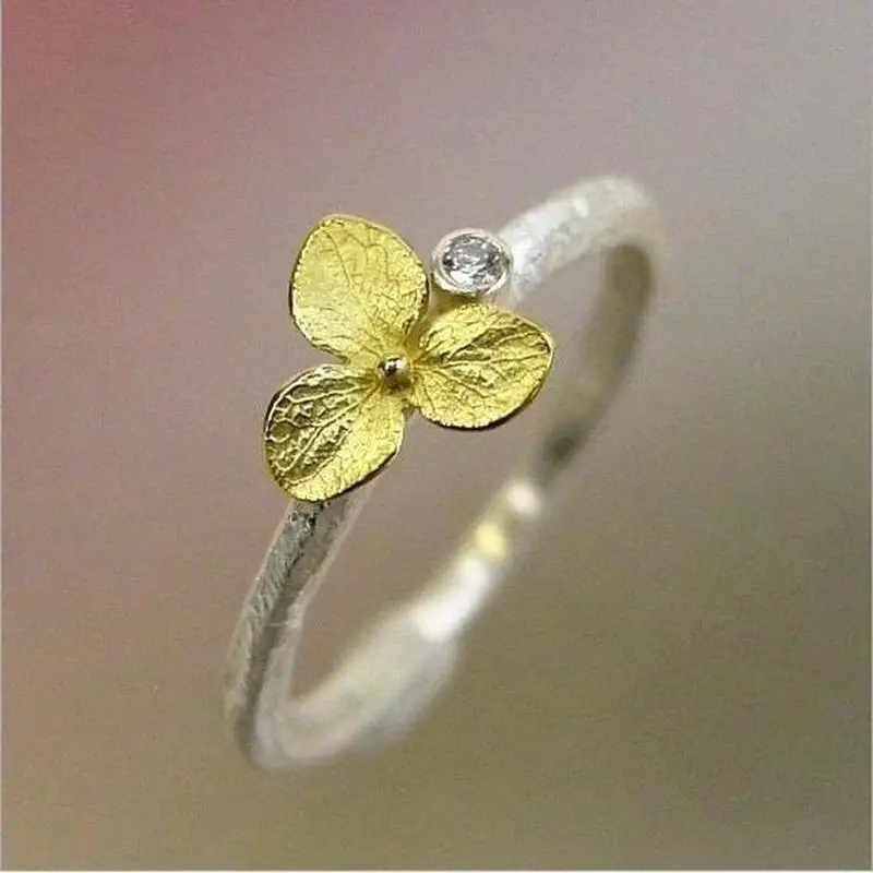 

LUKENI Unique Gold Flower Girl Silver 925 Rings Jewelry Fashion Zircon Stone Female Finger Rings For Lady Party Accessories Hot