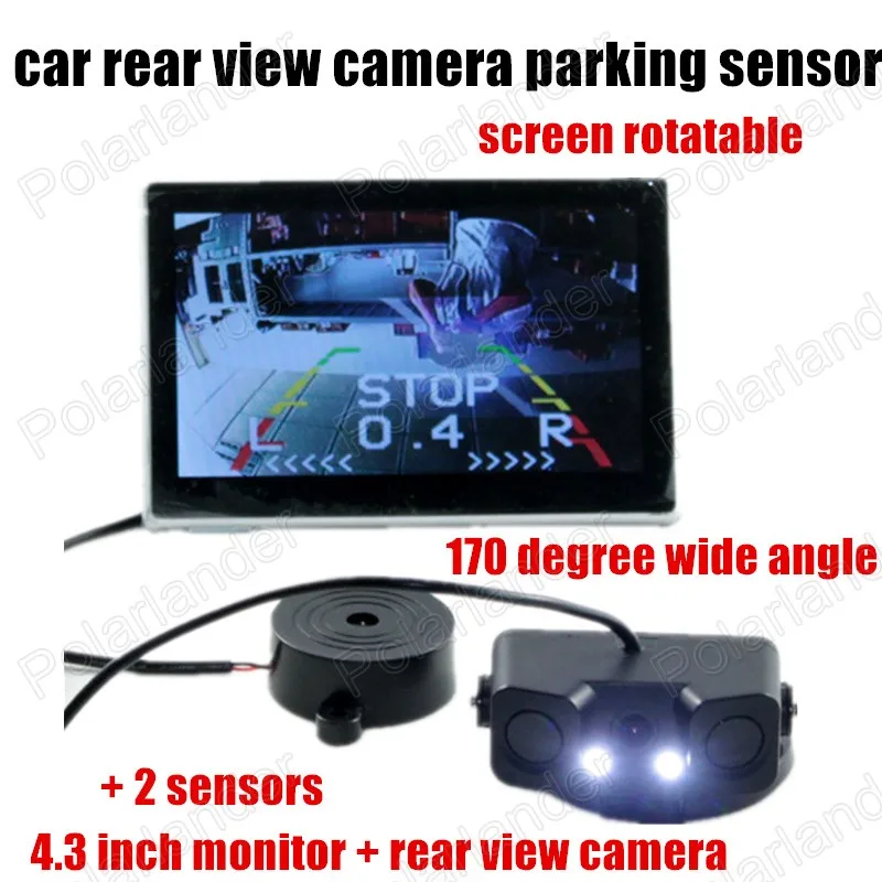 

New 3 in 1 Sound Alarm HD Car Reverse Backup LED Rear View Camera Parking Radar System 2 Sensors 4.3 Inch monitor