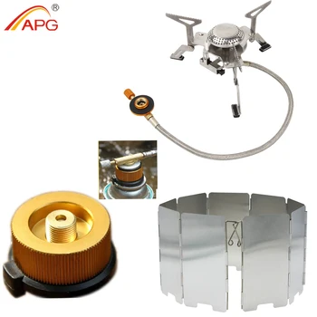 

APG Camping Gas Stove Folding Burners + 9 Plate Wind Screen Windshield + Stoves Gas Adapter For Butane Gas Cylinder Converter