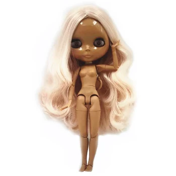 

Factory Blyth Doll Curly hair Central Cut Chocolate Dark Skin Joint Body DIY Nude BJD toys Fashion Dolls 19 Jointed toy for Girl