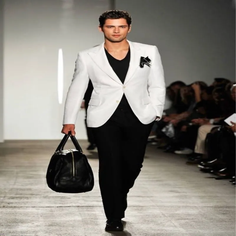 2016-Piste-De-Mode-Style-D-contract-Blanc-Blazer-Noir-Pantalon-2-Pi-ces-hommes-De_