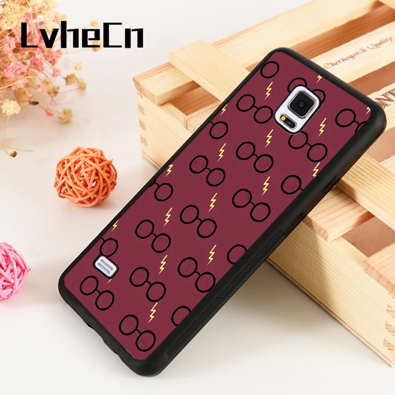 

LvheCn S3 S4 S5 Phone Case For Samsung Galaxy S6 S7 S8 S9 egde plus Note 4 5 8 9 Harry Potter Glasses and Lightning Bolt Texture