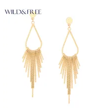 Новая мода золото с длинной бахромой яркие серьги украшения для Для женщин Винтаж сплава капли воды Форма серьги-гвоздики с подвеской Brincos