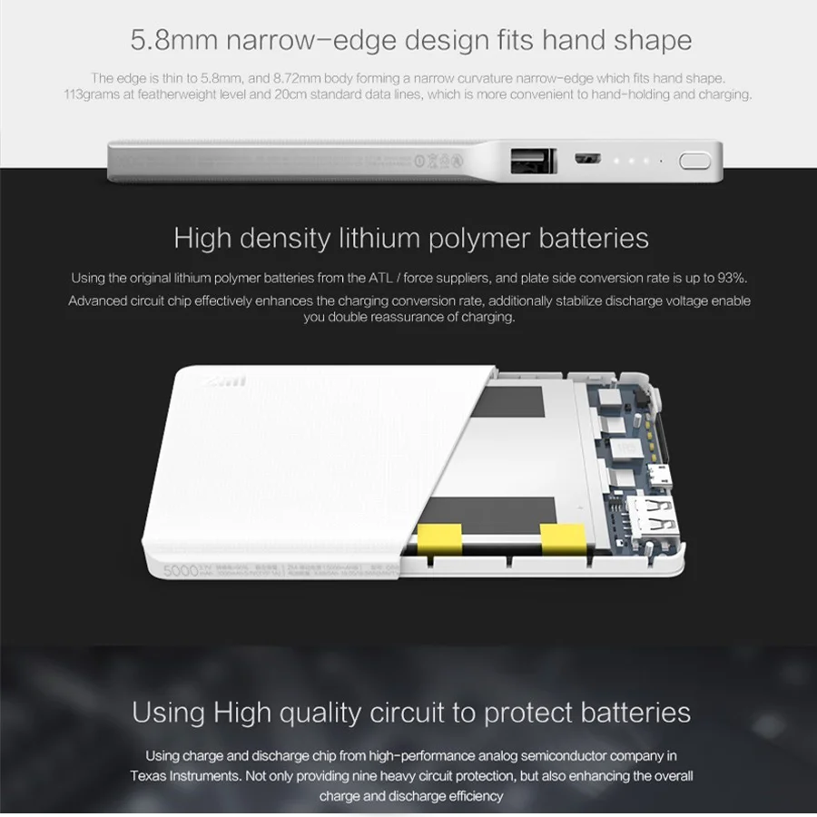 Xiaomi ZMI power Bank 5000 мАч Быстрая зарядка Поддерживает двустороннюю быструю зарядку power Bank для Xiaomi samsung iphone Phone