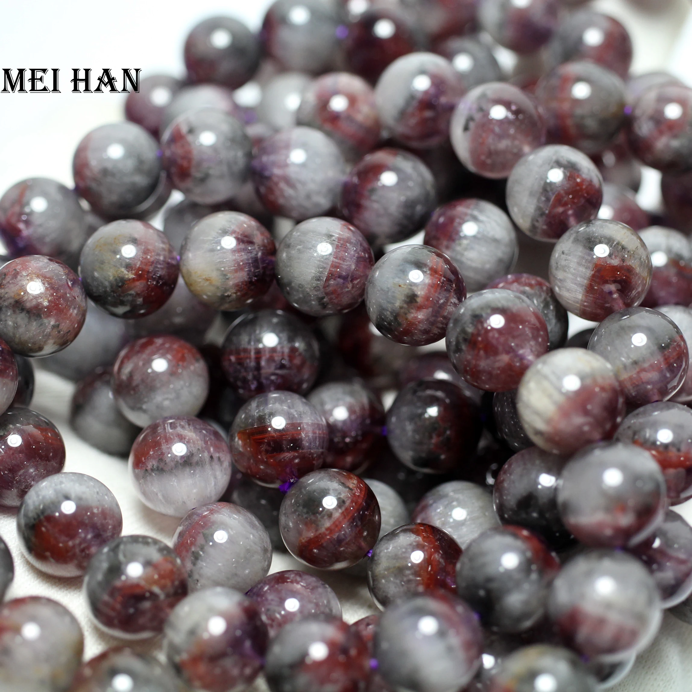 

Free shipping (18pcs/set/38g) Natural 11.5-12m rare Auralite 23 quartz purple red smooth round bracelet for jewelry making