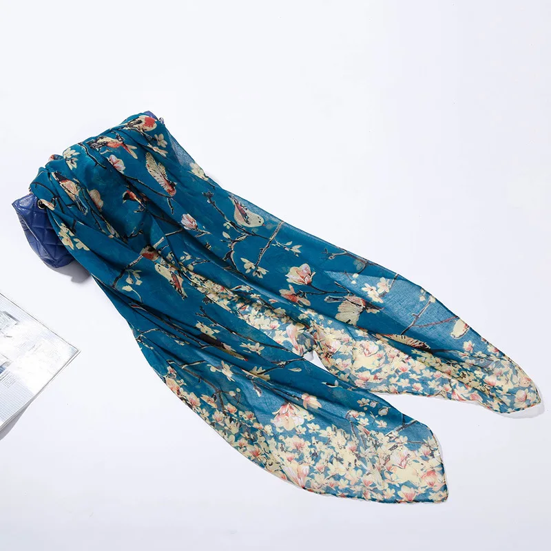 

Silk Shawl Personality Fashion Elegant Natural Wind Magpie Scarves Printing Pattern Sun Protection Winter Scarf Woman's Gift