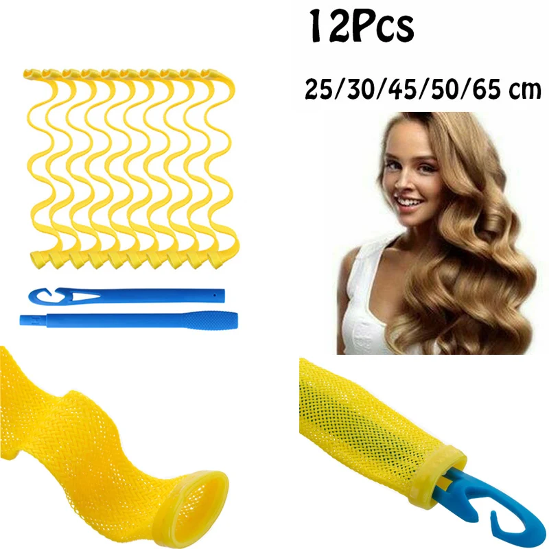 

12pcs 25/30/45/50/60cm Lady Magic Long Hair Curlers Spiral Ringlets Wave Curl Leverage Rollers Formers Ripple Hair Curlers