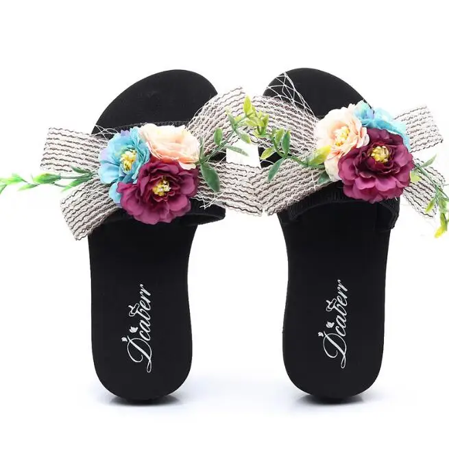 Дамские сандалии для отдыха, Вьетнамки, новая модная летняя женская обувь, дышащая пляжная обувь без застежки, украшенная цветами и бантом, mm452