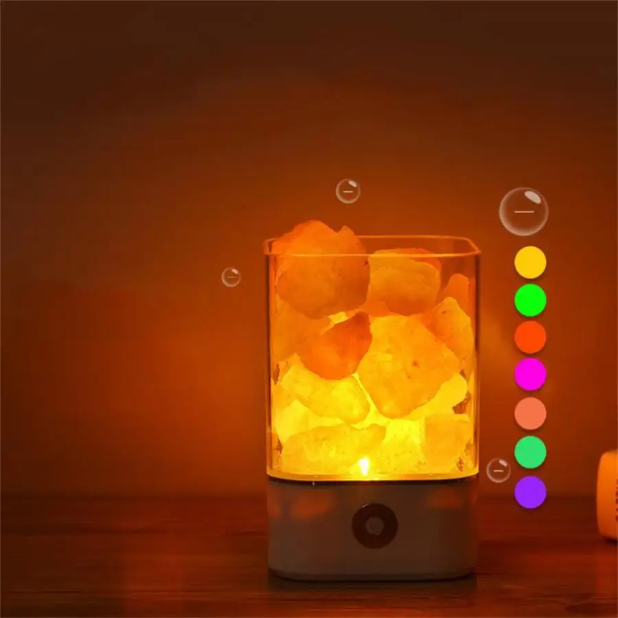 

USB Crystal Salt Night Light Himalayan Crystal Rock Salt Lamp LED Air Purifier Night Light Bedside room table desk creative lamp