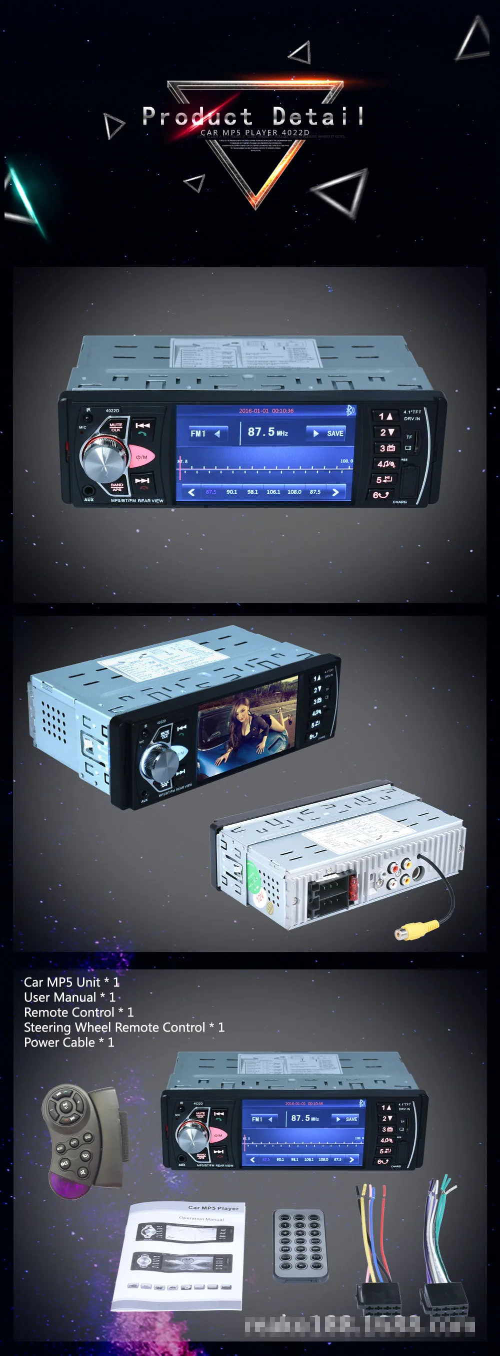 4020D 4,1 дюймов 1 Din автомагнитола аудио стерео USB AUX FM радио станция Bluetooth с камерой заднего вида автомагнитол