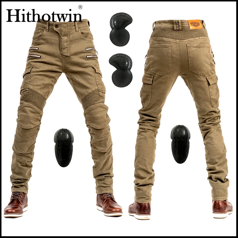 

2019 New Khaki / Black Blue Motorcycle Pants Men Moto Jeans Zipper Protective Gear Motorbike Trousers Motocross Pants Moto Pant