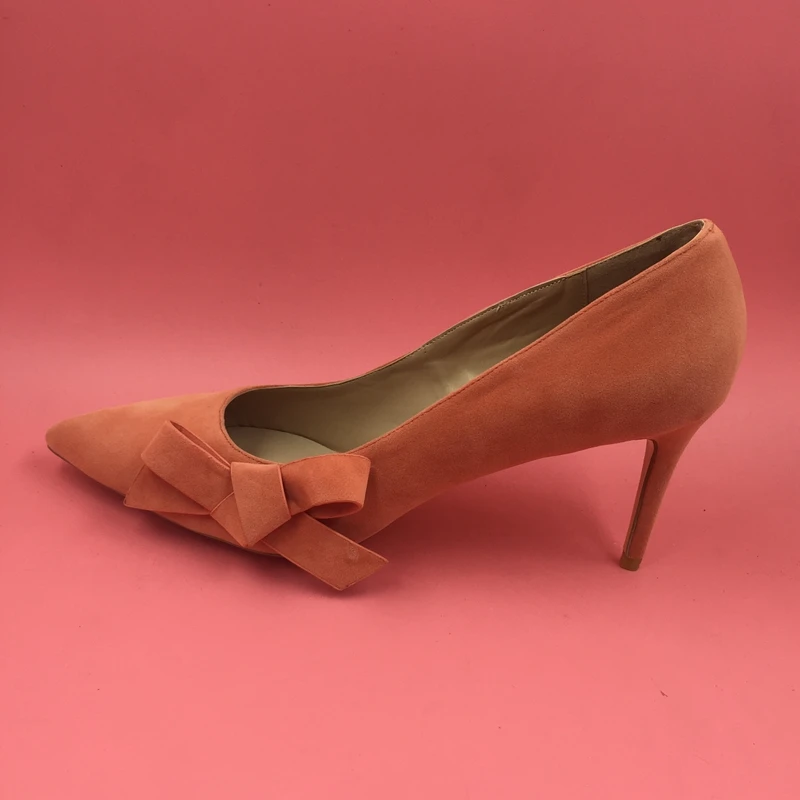 Orange Red Pointed Toe Women Pumps Med Heels Stilettos Real Photo Size