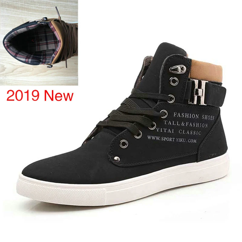 Мужские модные зимние ботинки на меху DEKABR, теплая кожаная парусиновая обувь цвета хаки с меховой подкладкой и высоким берцем, весна-осень - Цвет: 2019 Black