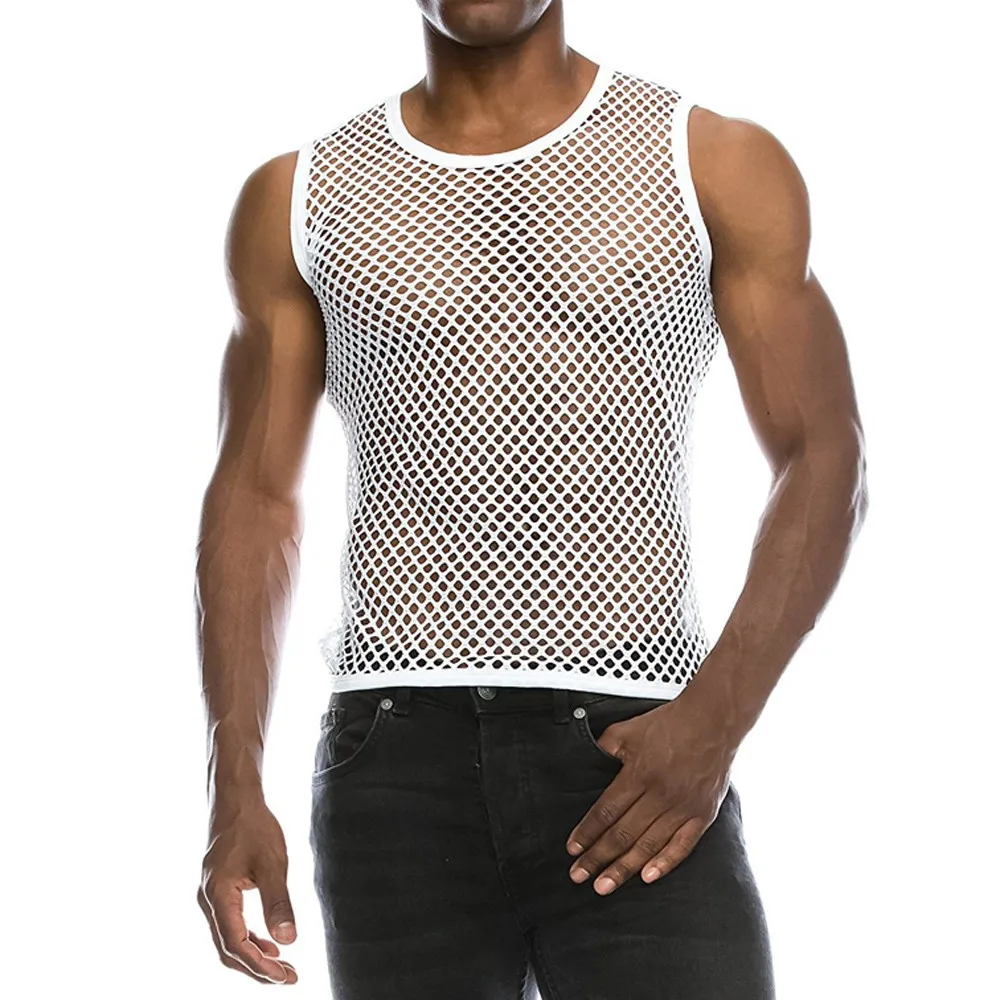 

Spring Summer Tank top Men Casual Muscle Pullover sleeveless top men Vest Mesh Shirt Solid Polyester Blouse Party Beach c0506