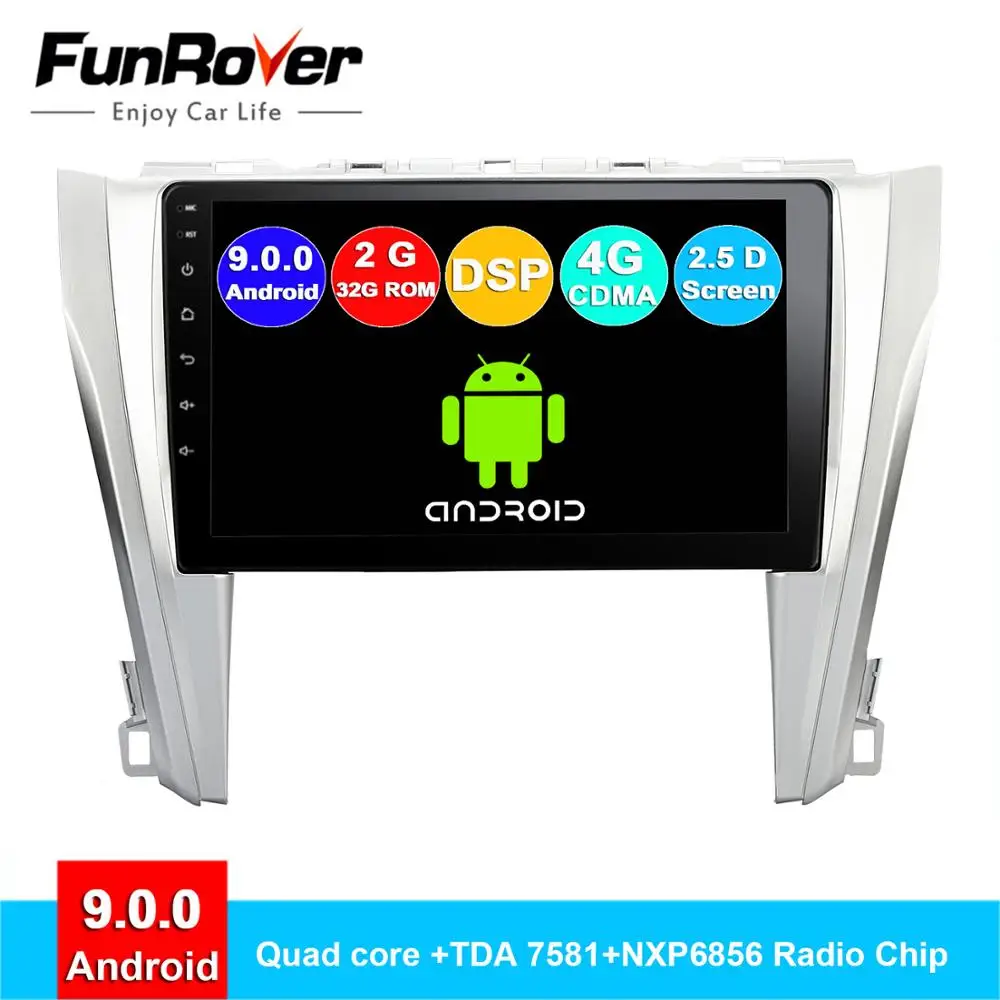 

FUNROVER 2.5D+IPS android 9.0 car dvd gps multimedia player Radio For Toyota Camry 50 2015 car dvd navigation radio video audio