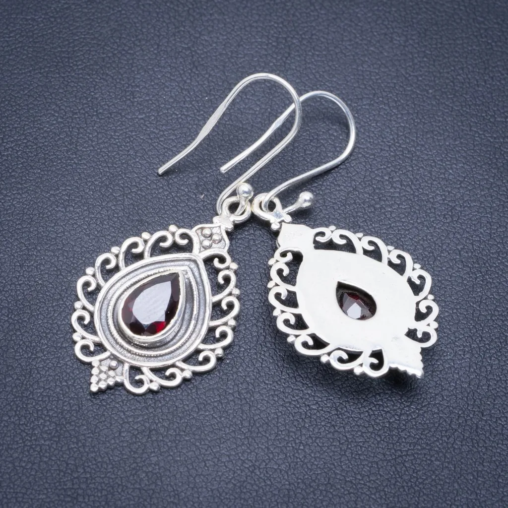 

Natural Garnet Handmade Unique 925 Sterling Silver Earrings 1.75" A2162