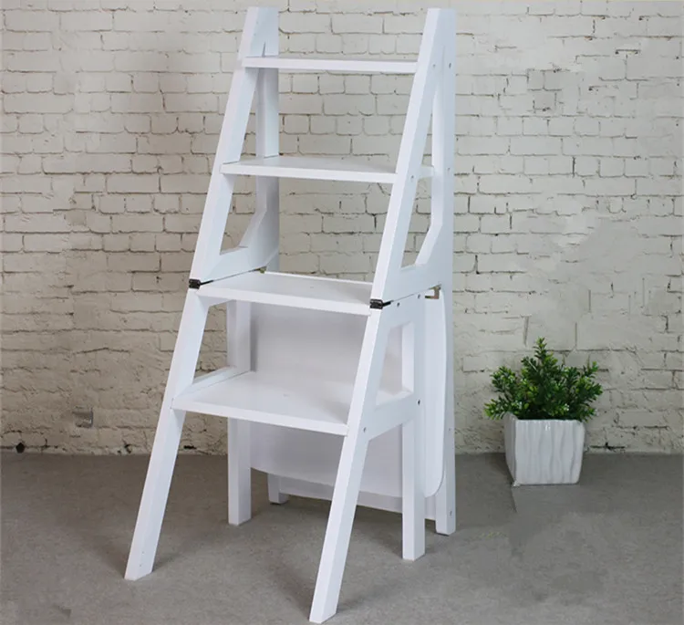 Convertible Multi-functional 4-Step Library Ladder Chair: Folding Wooden Stool Chair with Step Ladder, Ideal Library Furniture for Home Use image 2