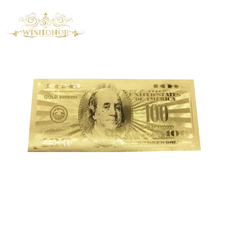 10 pcs Goldplated 100 Dollar Banknote Cash Dollar Bill Gold Foil Souvenir Money