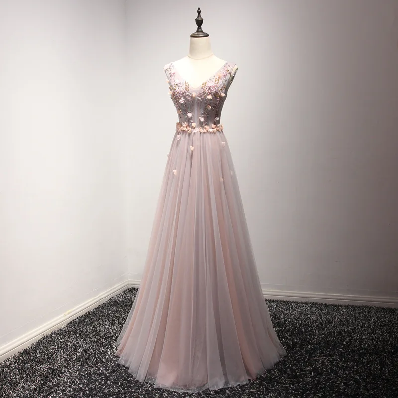 Сказочные Длинные Выпускные платья V образным вырезом розовое Бисероплетение официальное платье с аппликацией женские вечерние платья - Цвет: picture color
