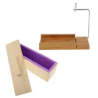 1Pcs Houten Zeep Loaf Cutter Mold Set Rechthoek Siliconen Mal (900 ml) met Houten Doos + 1Pcs Zeep Cutter met Slicer