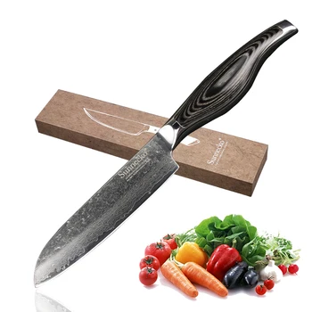 

Sunnecko 5" inch Santoku Knife Kitchen Knives Japanese Damascus VG10 Steel Sharp Strong Balde Pakka Wood Handle Cutting Tools